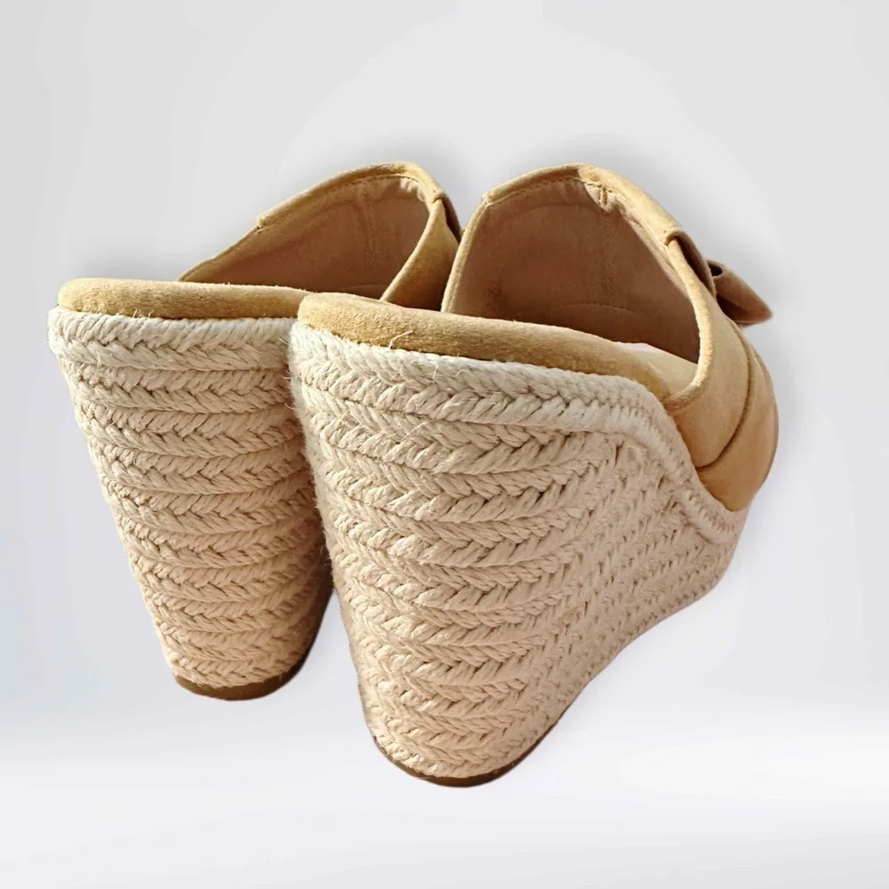NEW PiePieBuy Women’s Wedge Espadrille Slip-On Suede Sandals Tan Size 8.5